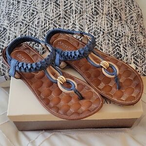 Patricia Blue and Brown Braided Sandals